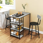 3 Piece Breakfast Bar Table Set With Storage Shelves, Light Grey