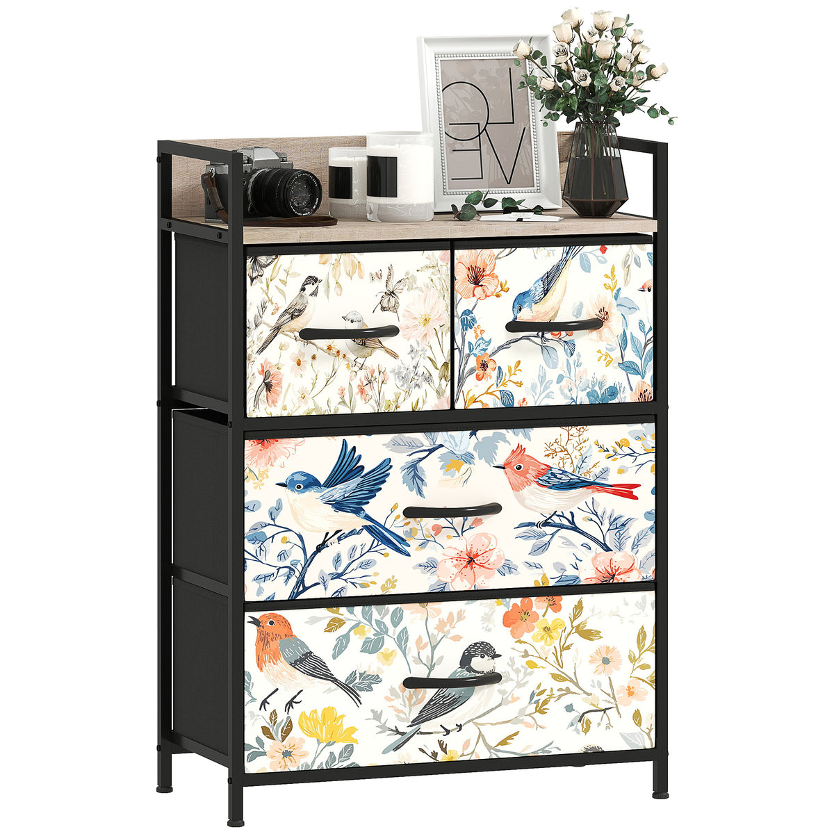 HOMCOM 4-drawer Chest Of Drawers, Fabric Dresser With Open Shelf