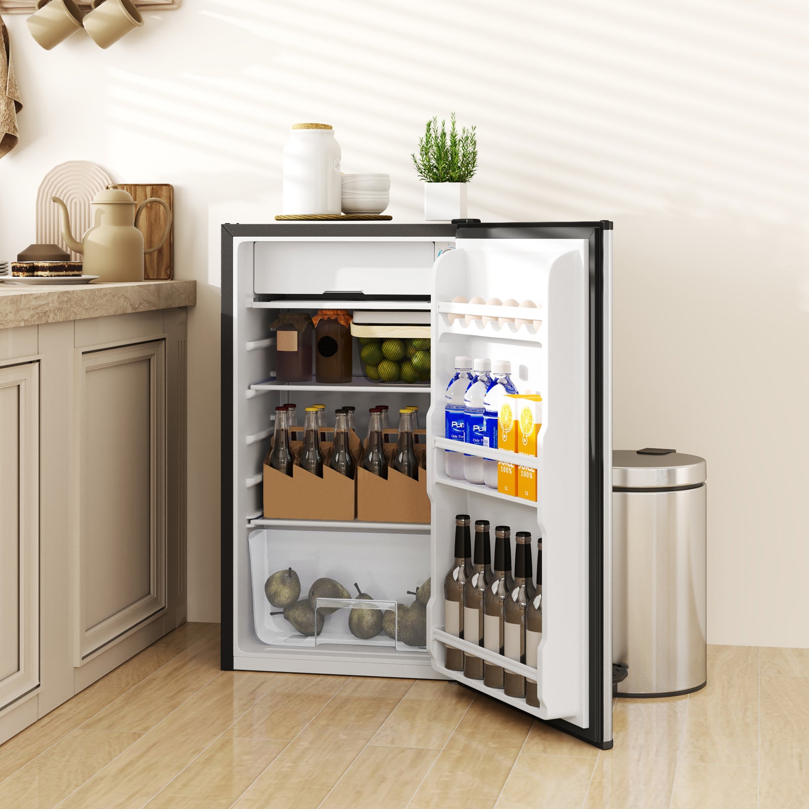 Freestanding Fridge, Silver Tone