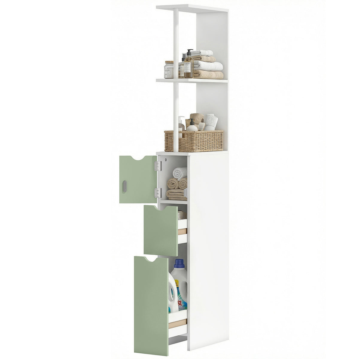 HOMCOM Freestanding Bathroom Storage Cabinet With 2-tier Shelf, Light Green