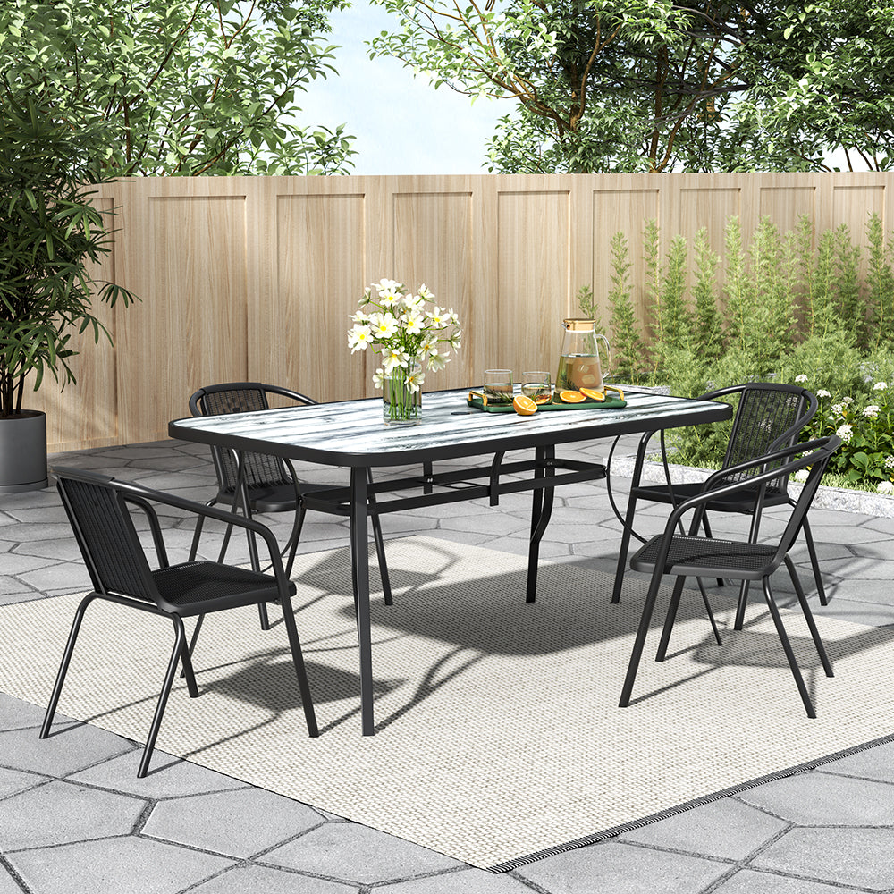 5 Pcs Garden Dining Set Coffee Table With Pe Rattan Chairs