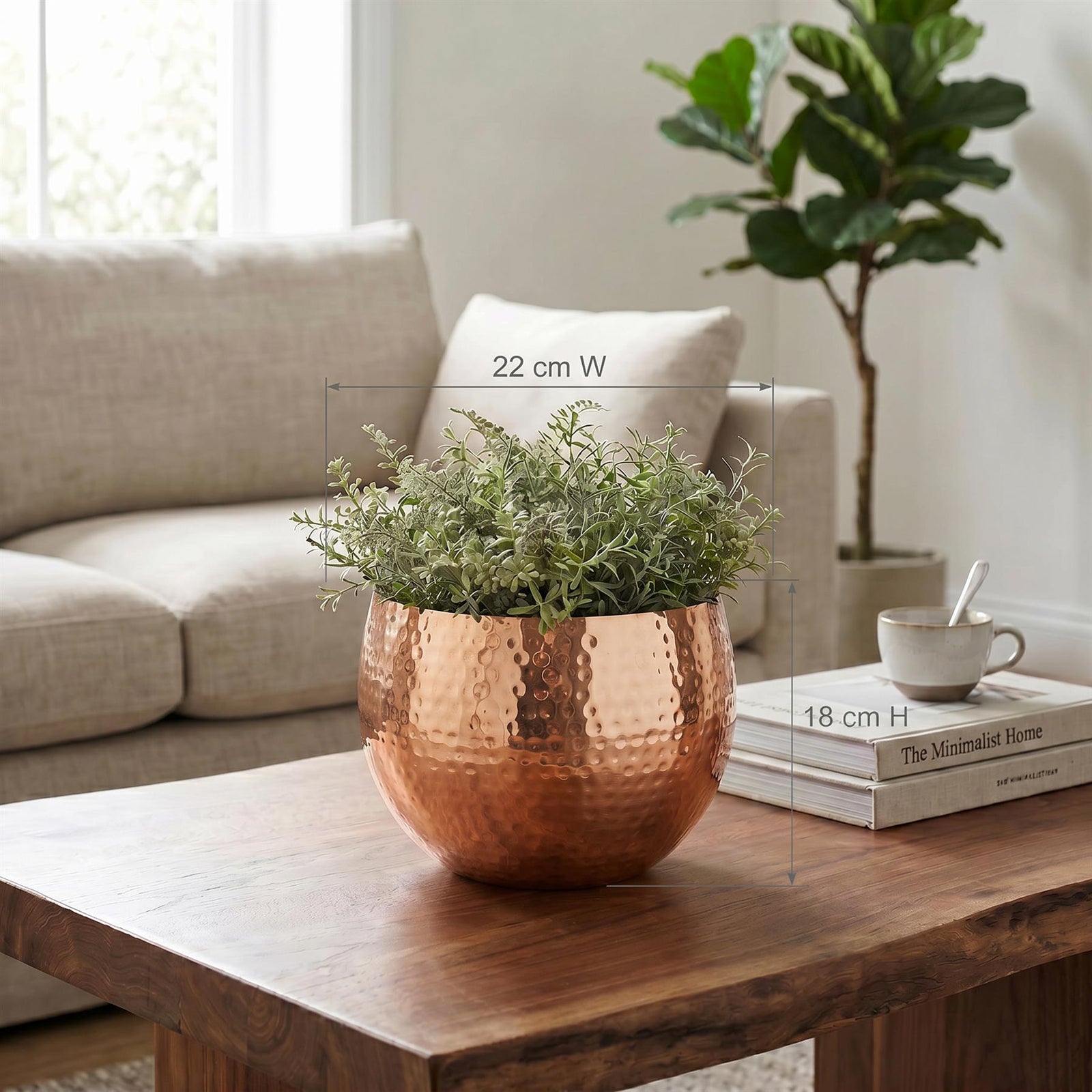 Large Metal Bowl 22 X 18cm Hammered Copper Colour Straight Edge
