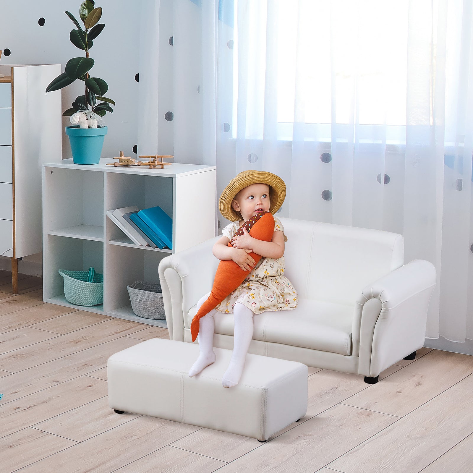 Kids Sofa 2 Seater Childrens Armchair Furniture Bedroom Playroom | White