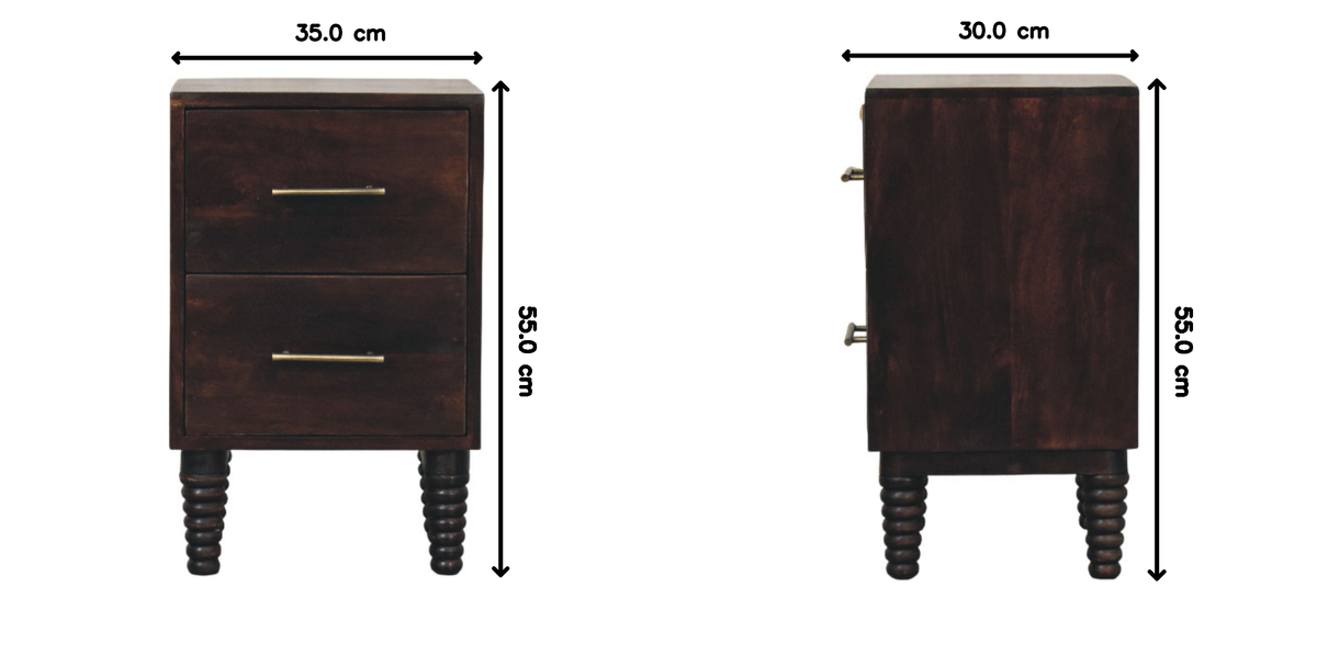 Solid Wood Spindle Mocha Bedside Table