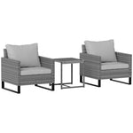 3pcs Rattan Bistro Set Glass Top Table And Chairs | Light Grey