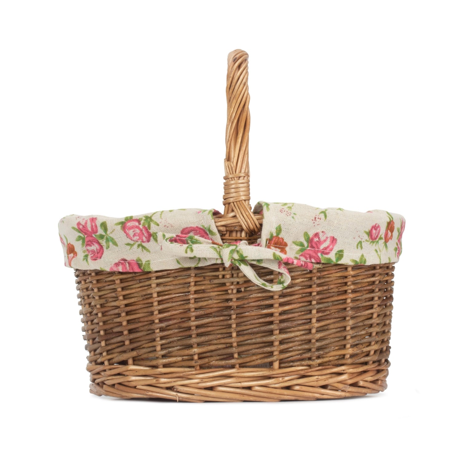 Garden Rose Lined Country Oval Wicker Shopping Basket | Set of 2 | Pink