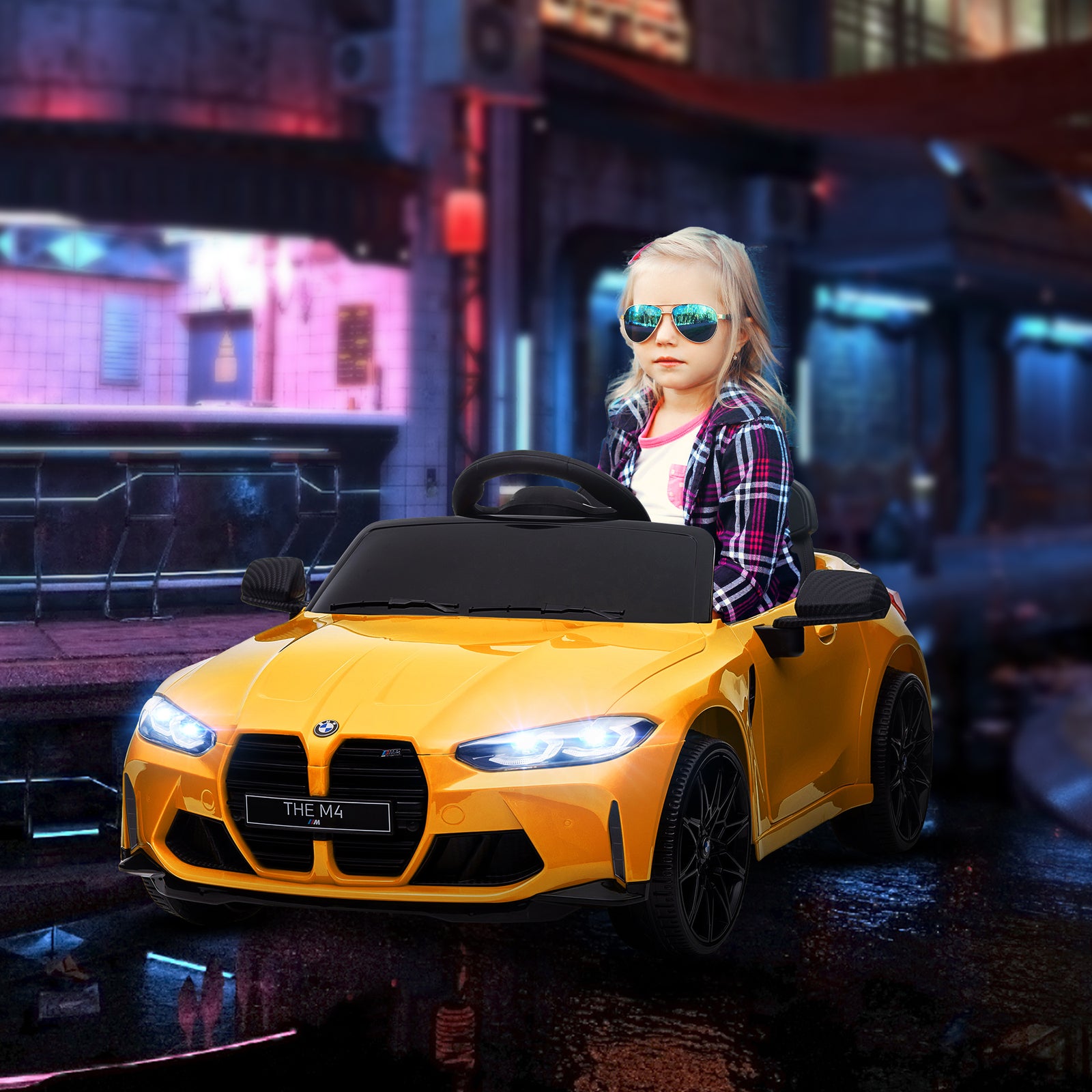 12v Bmw M4 Licensed Kids Electric Car W/ Remote, Suspension | Yellow