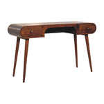 Solid Wood Chestnut London Arch Writing Desk, 2 Drawers, Dark Brown