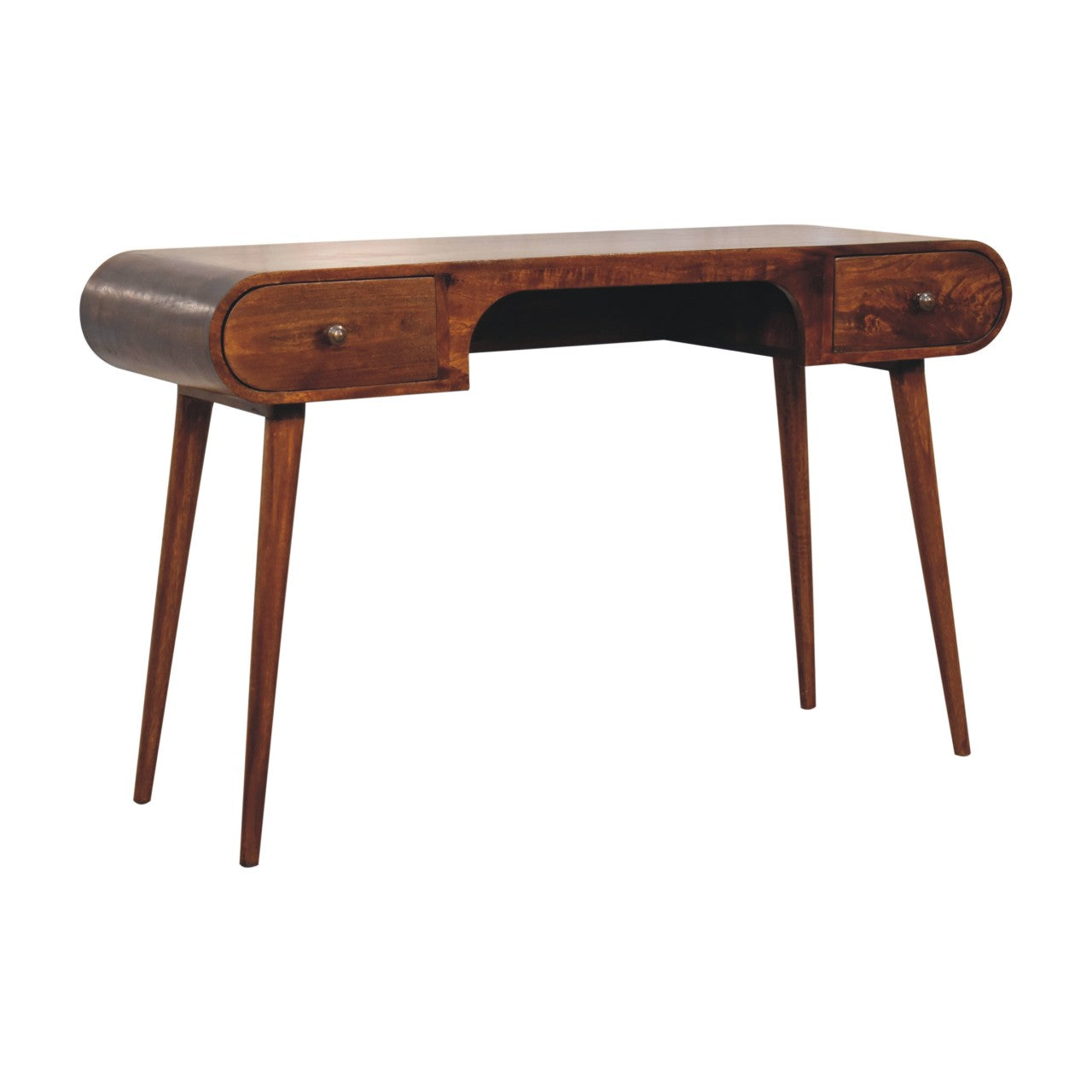 Solid Wood Chestnut London Arch Writing Desk, 2 Drawers, Dark Brown