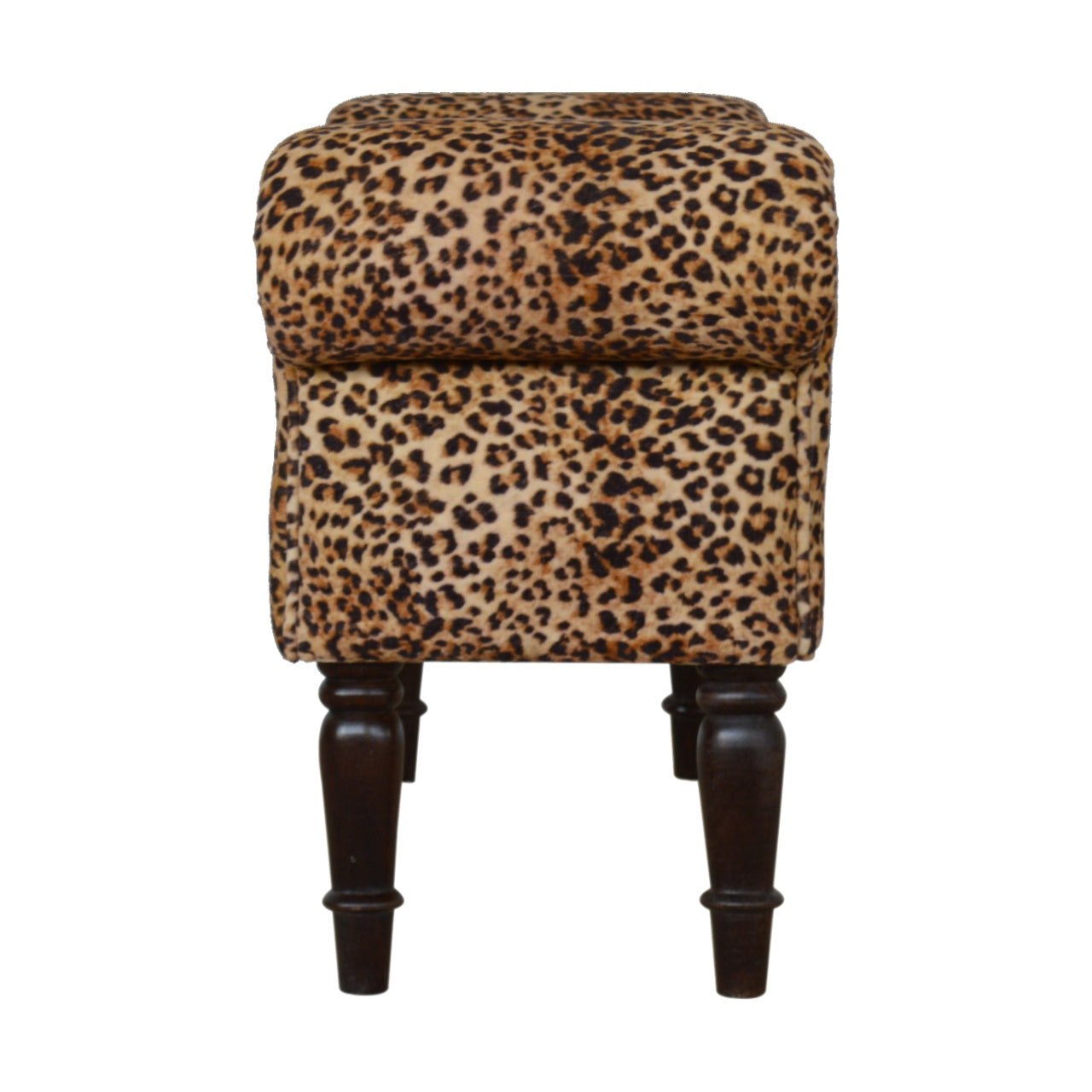 Solid Wood Leopard Print Velvet Bench