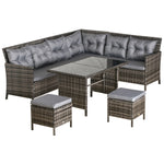 6 Pcs Patio Wicker Dining Set Rattan Chair Stool Table Set | Gray