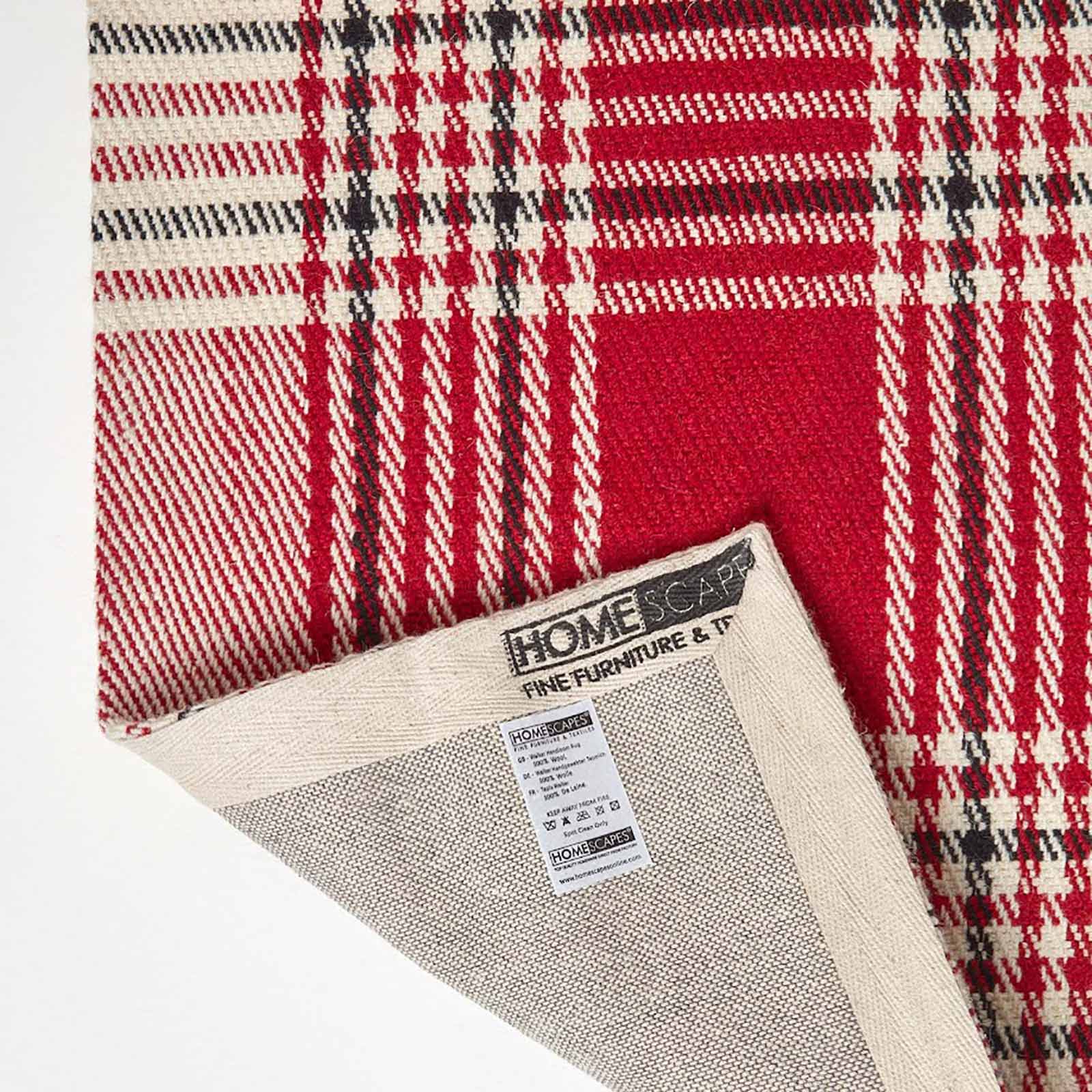 Tartan Check Non-slip 100% Wool Rug | 200cm | Red