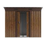 6x4ft/8x4ft 3d Brown Wood Grain Outdoor Metal Storage Shed With Foundation, Double Sliding Doors, 2 Air Vents & Pent Roof, Lockable Garden Tool Shed | 8x4ft