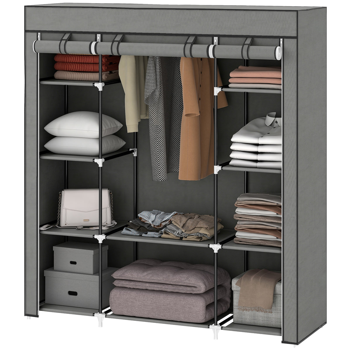 HOMCOM Fabric Wardrobe With 10 Shelves, Foldable Closet