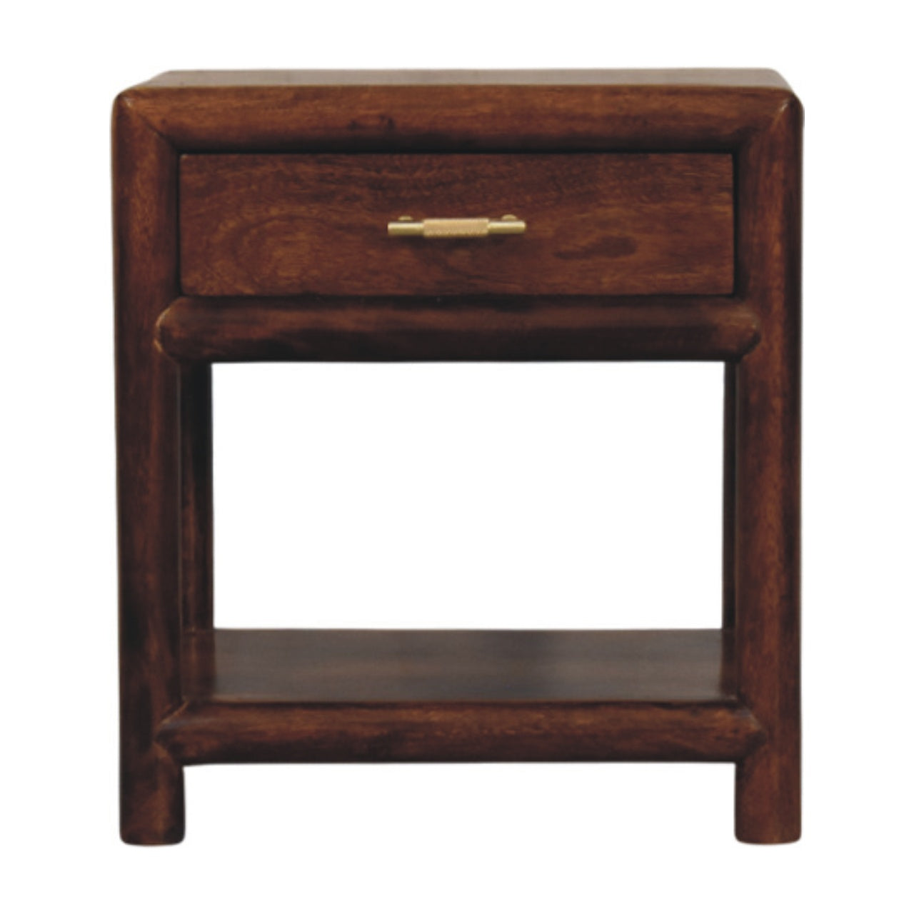 Solid Wood Regency Chestnut Nightstand, 2 Drawers And Open Shelf, Dark Brown