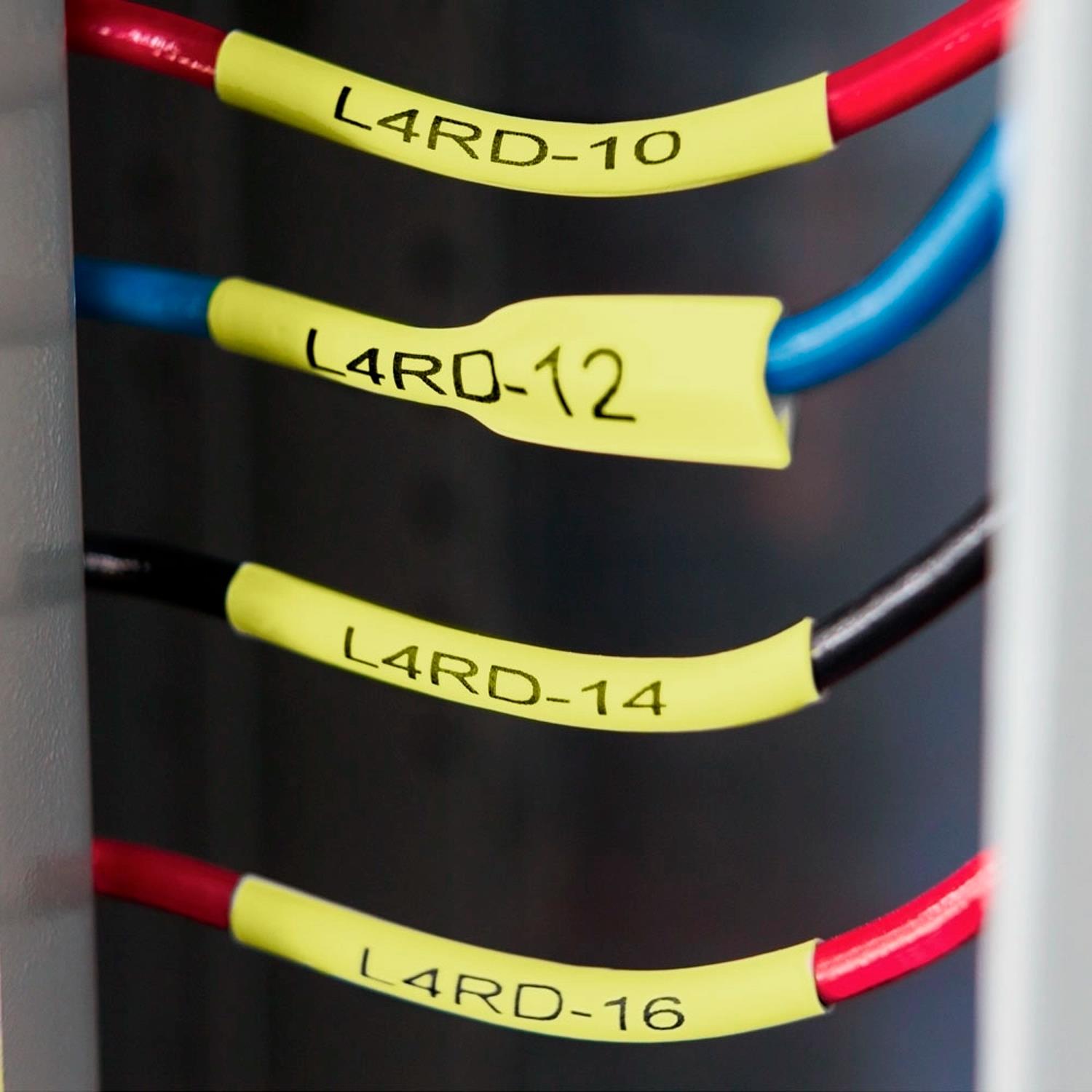 Rhino Heat Shrink Label Tubes Industrial 19mm X 1.5m Black Print On Yellow