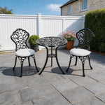 3-Piece Black Cast Iron Outdoor Bistro Set  Weather Resistant Patio Furniture with Round Table & 2 Chairs – Small Balcony or Garden Use | Set-of-3 | Black