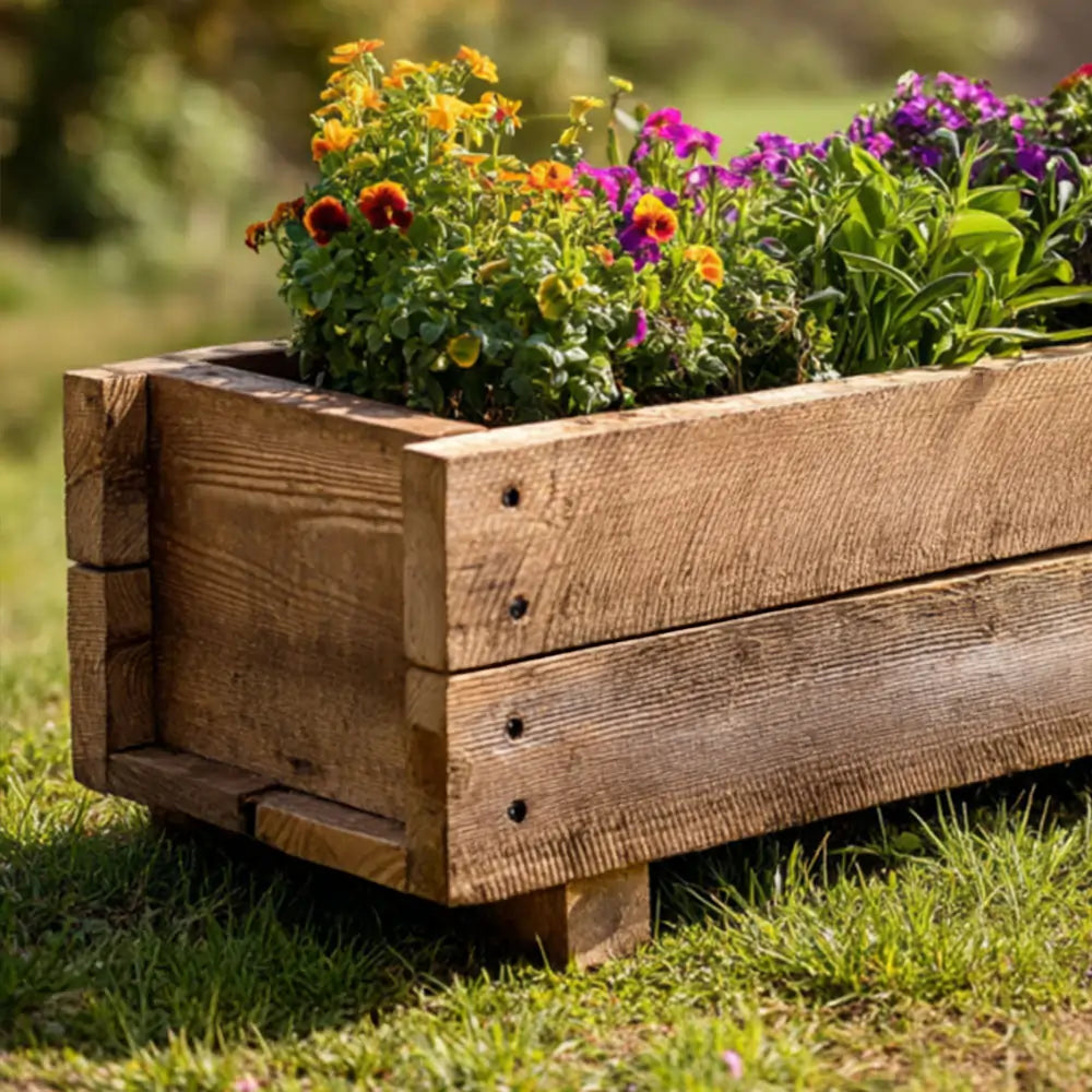Pine Wooden Planter Flower Trough With Feet | 120cm x 18cm x 15cm | Brown