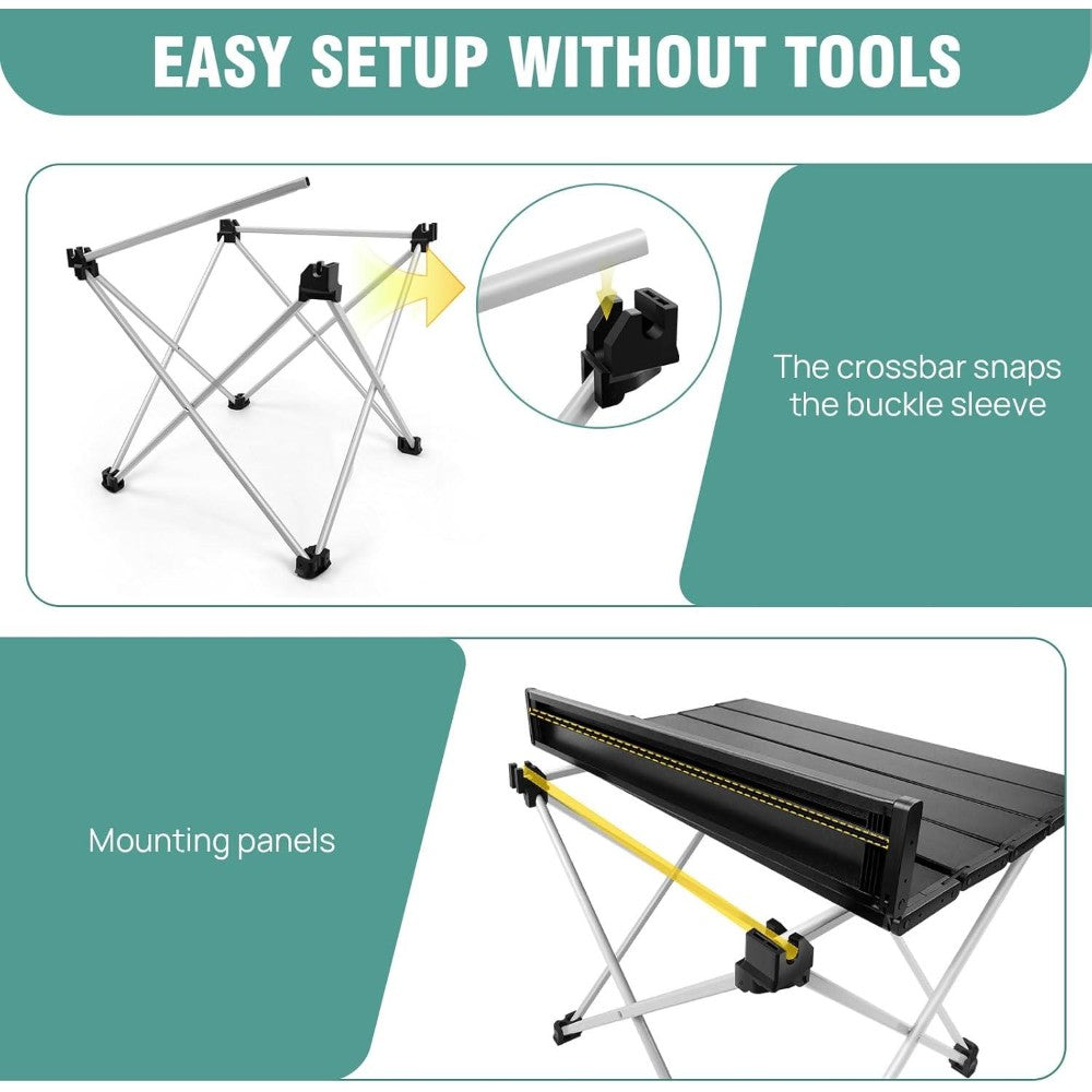 Dyzi Folding Aluminium Camping Table 35cm Portable Black