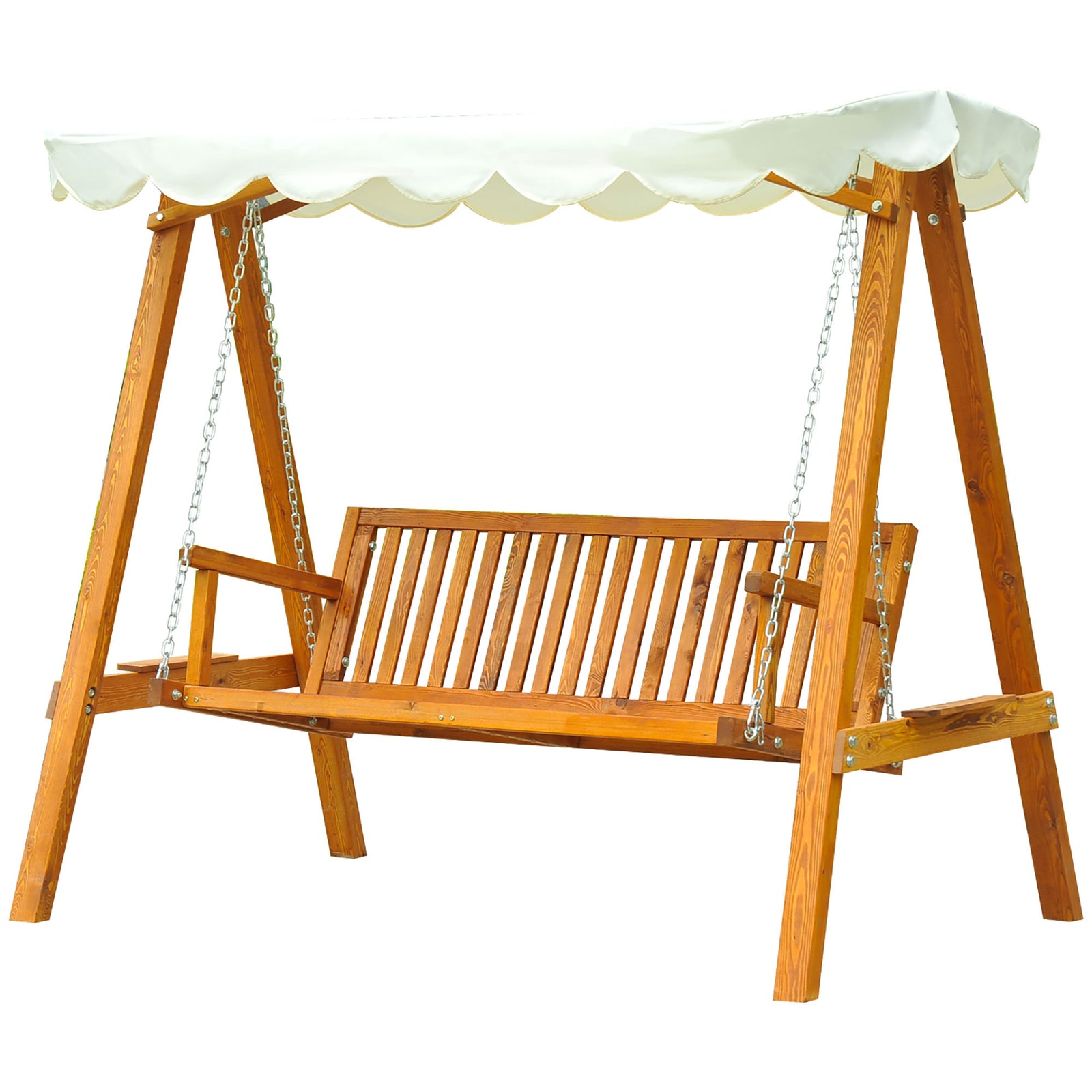 Swing Chair Swinging Wooden Hammock Garden Outdoor Canopy | Cream
