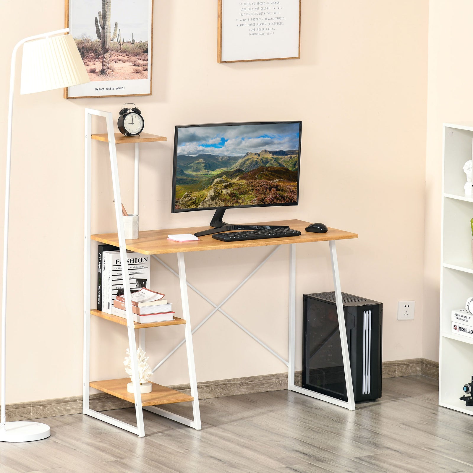 HOMCOM Study Desk With 3-tier Storage Shelves