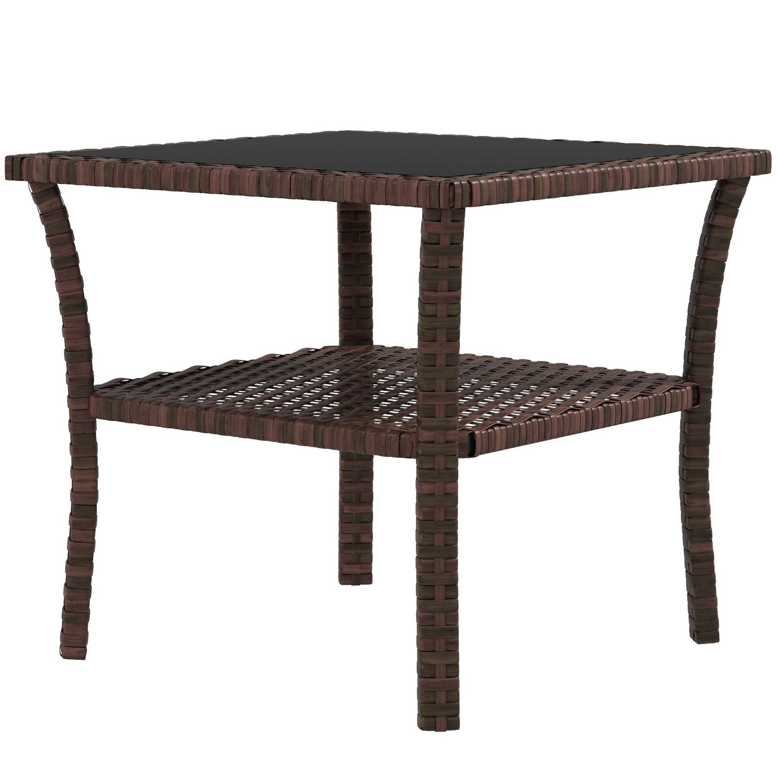 50cm Pe Rattan Coffee Table, Two-tier With Glass Top | Brown