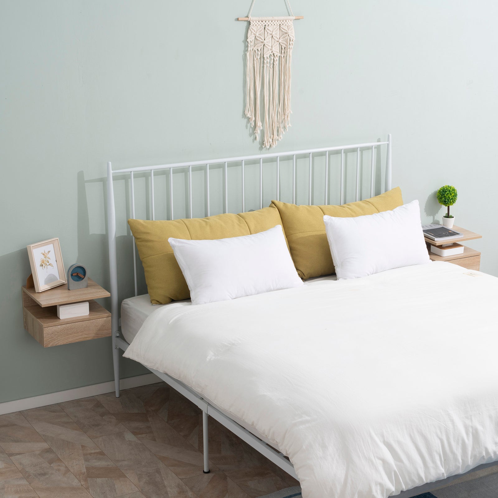 Nightstand Set Of 2, Wall Mounted Bedside Cabinet | Set of 2 | Yellow