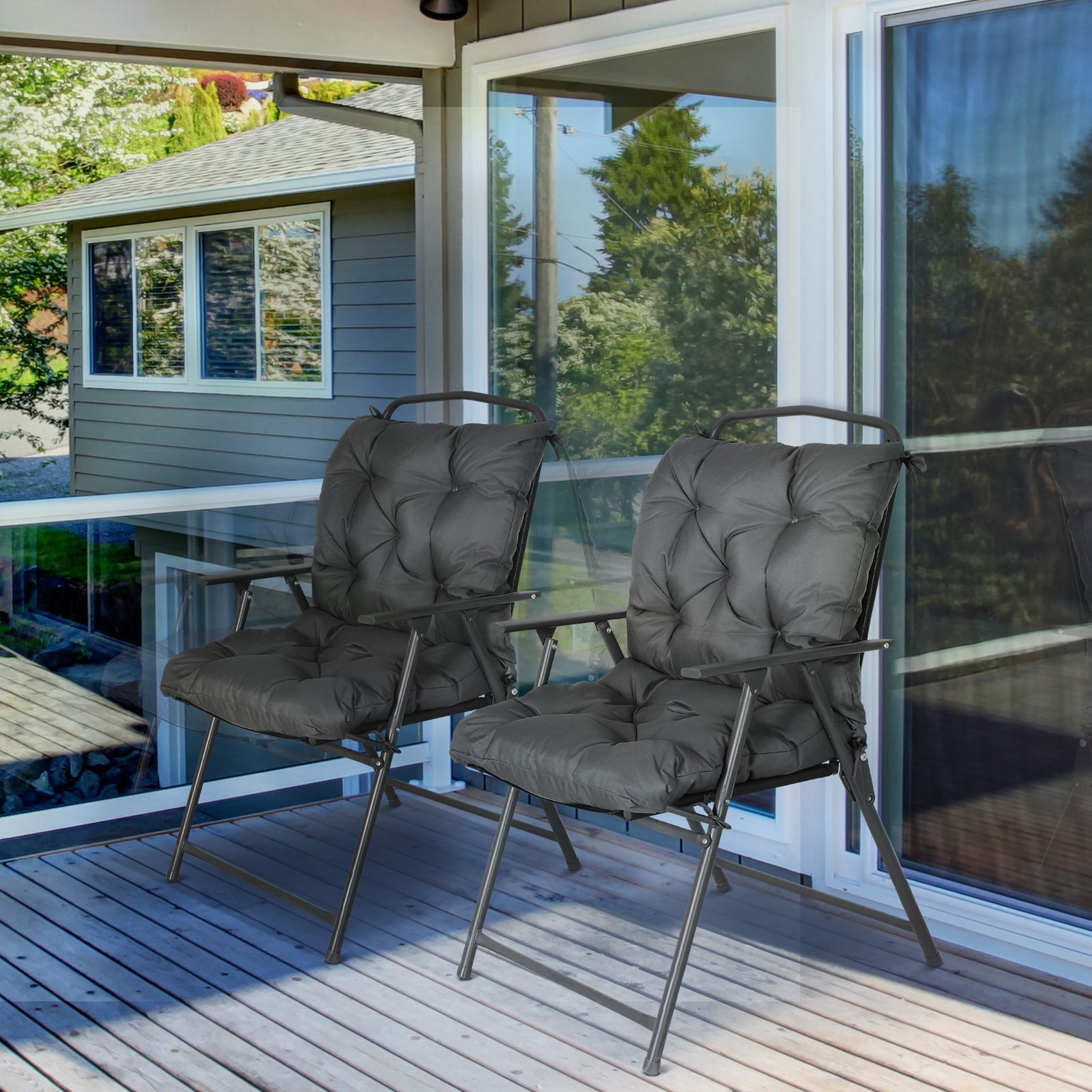 Set Of 2 Garden Chair Cushions Seat Pad For Outdoor Indoor