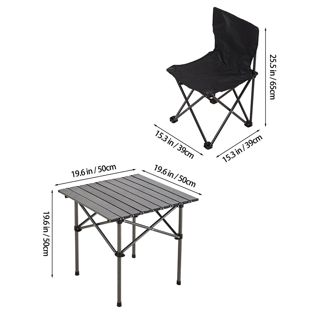 Set Of 3 Portable Folding Camping Table And Chair Set – Lightweight And Compact Outdoor Furniture | Set-of-3 | Black