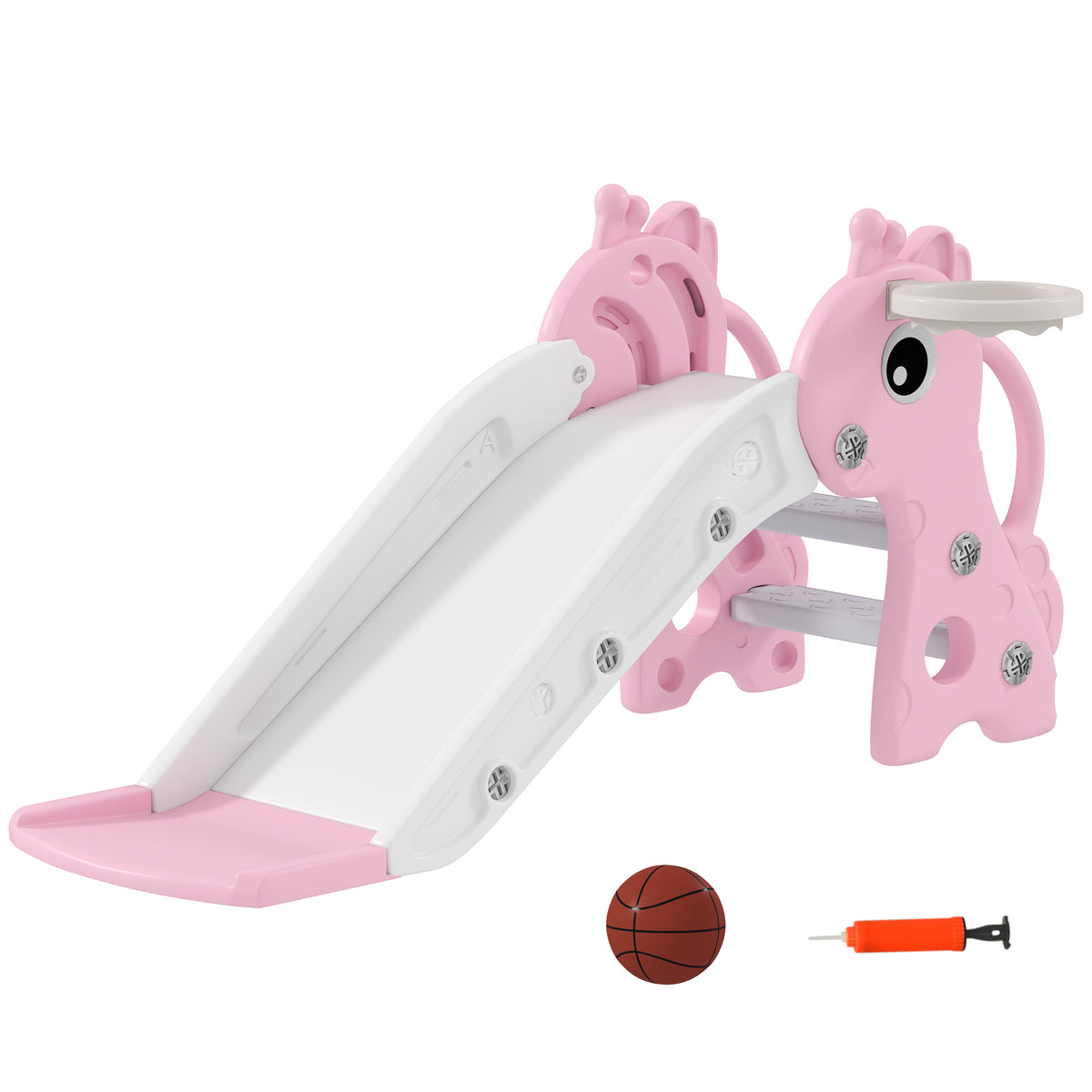 3 In 1 Kids Slide With Climber, Basketball Hoop And Ball | Pink