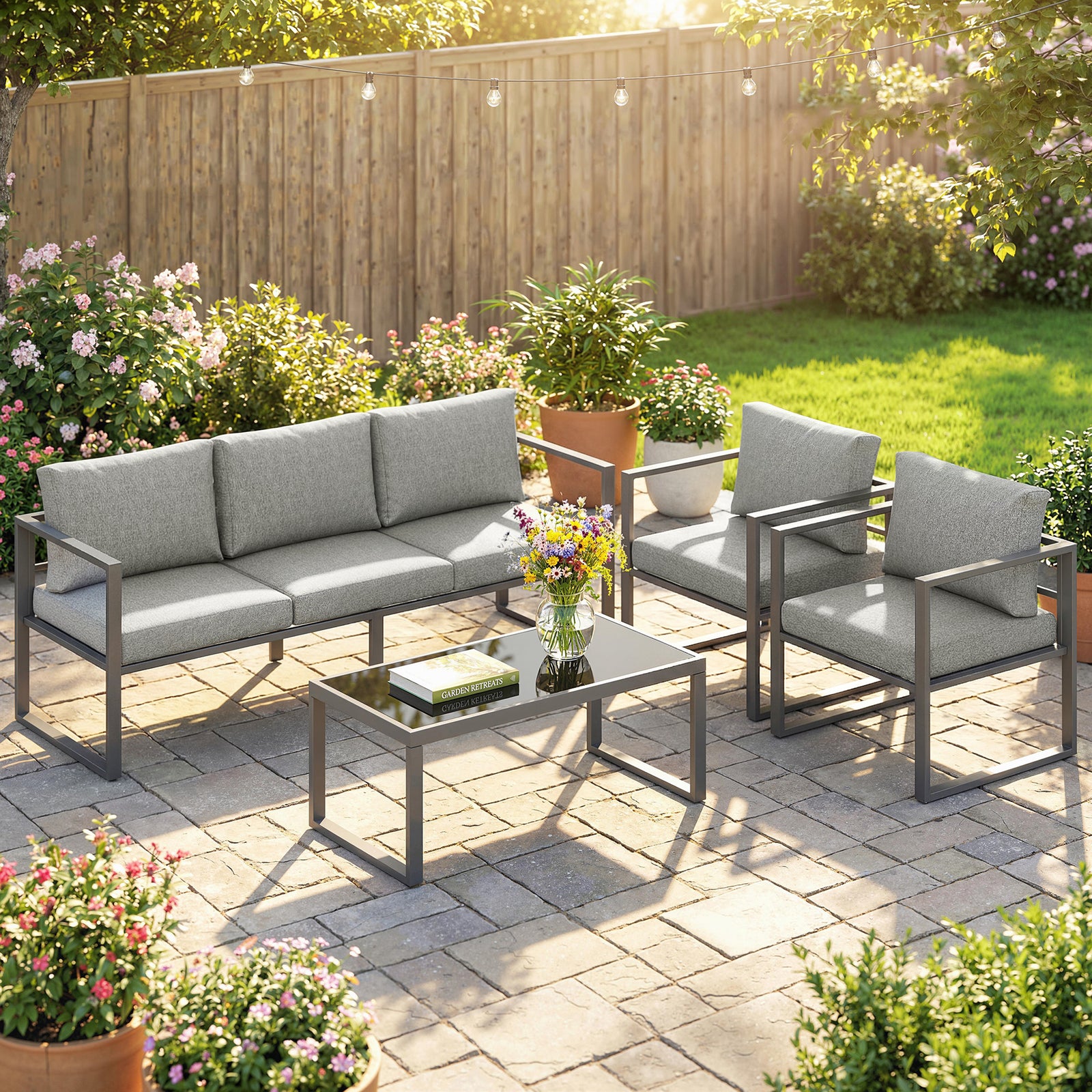 Outsunny Patio Furniture Set Aluminium Frame Dark Grey