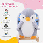 Animal Baby Rocking Horse Penguin Plush Musical Button W/32 Songs Wood