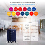 55x35x20cm Lightweight 4 Wheel Cabin Carry On Suitcase Overhead Case Approved For 100+ Airlines With Integrated Tsa Lock | 55 x 35 x 20cm | Navy Blue