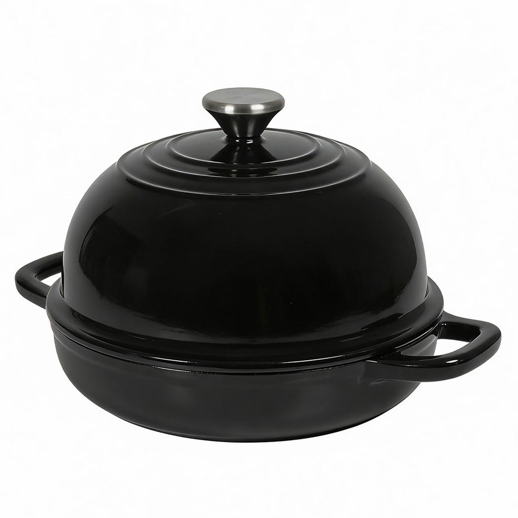 Cast Iron Enamelled Dutch Oven Bread Baking Pot Casserole Dish Round 24cm | Black