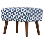 Mid-century Modern Patterned Footstool Ottoman With Walnut Legs