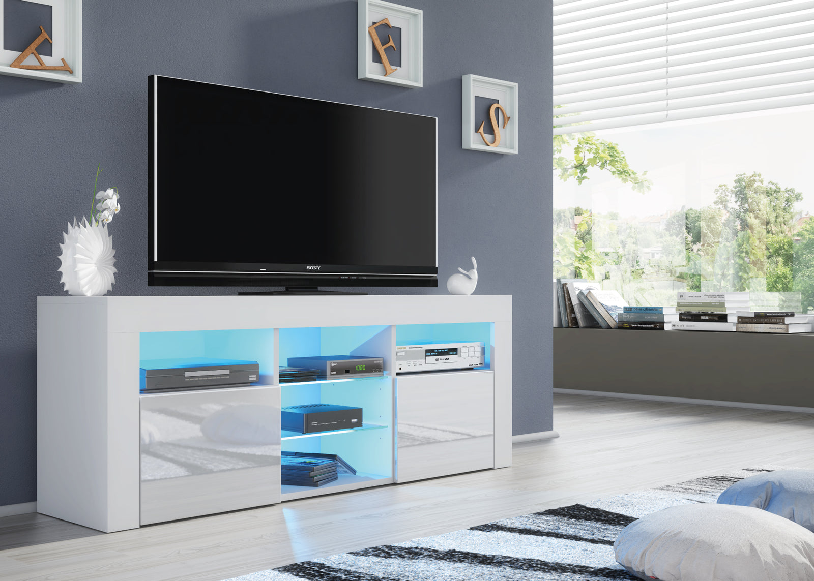 Pulse Tv Unit 145cm With Led Lights | White