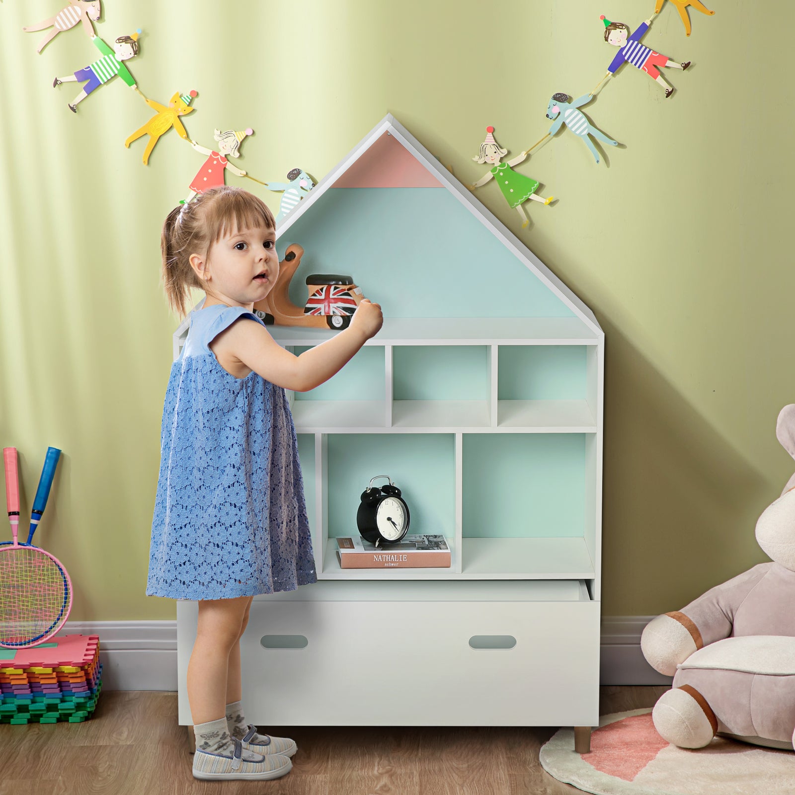 Kids Bookshelf Chest W/ Drawer Cubes Baby Toy Wood Organizer White