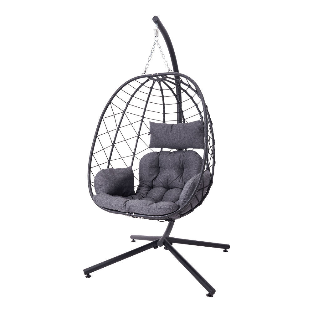 Egg-shaped Hanging Chair With Soft Cushion & Headrest | One Size | Black