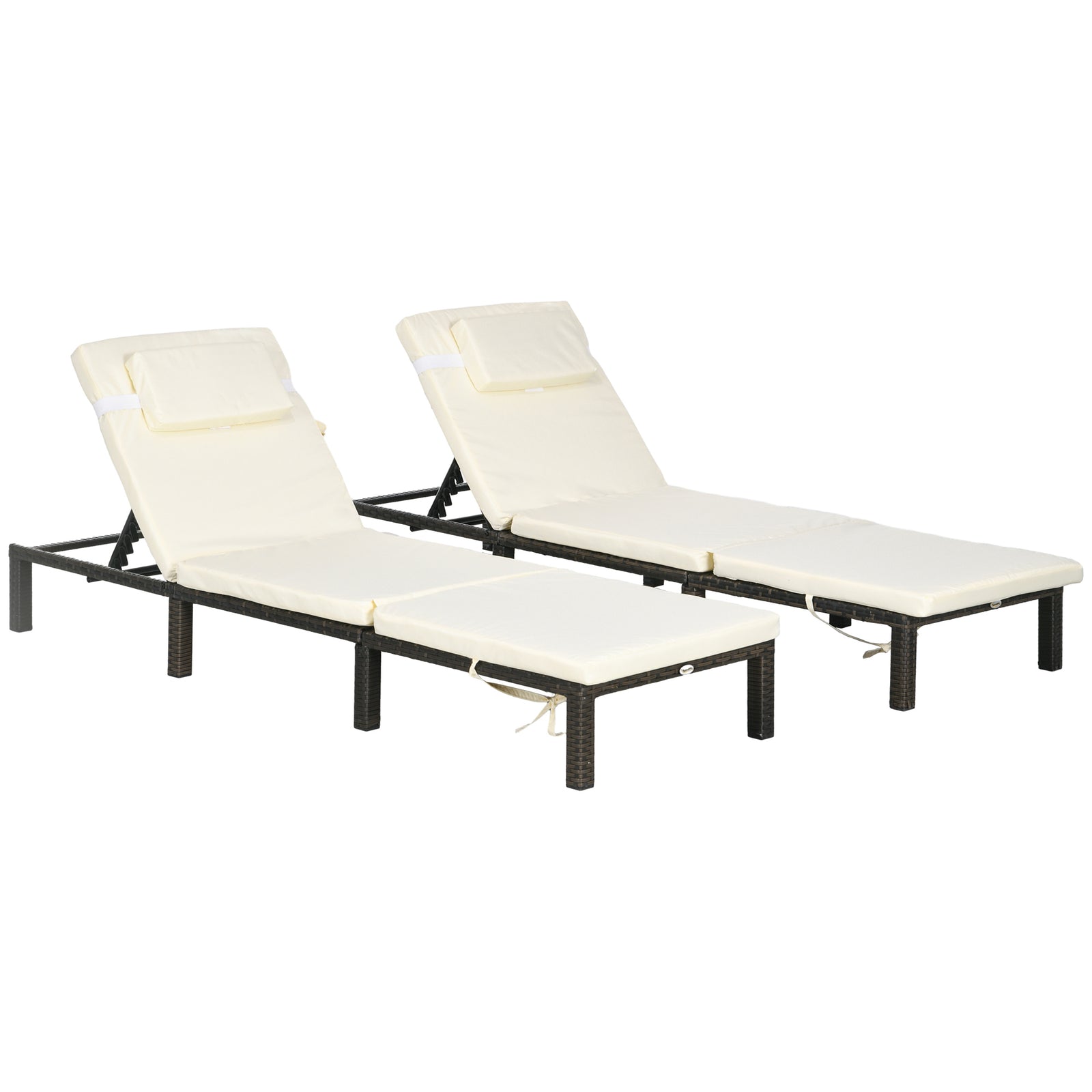 Set Of 2 Rattan Sun Loungers 5-level Adjustable | Cream