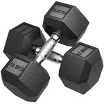 Rubber Hex Dumbbell Portable Hand Weights Home Gym | 25kg | Black