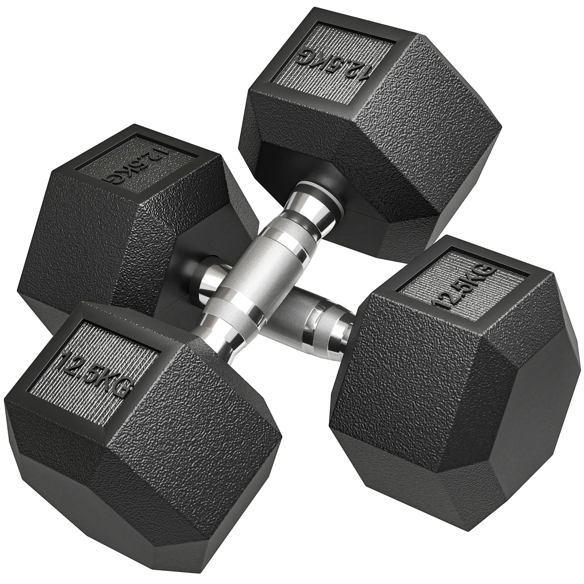 Rubber Hex Dumbbell Portable Hand Weights Home Gym | 25kg | Black