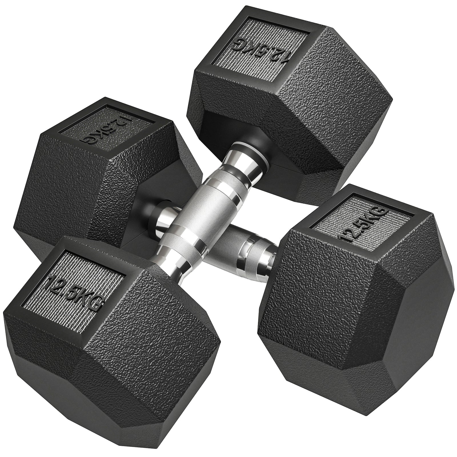 Rubber Hex Dumbbell Portable Hand Weights Home Gym | 25kg | Black