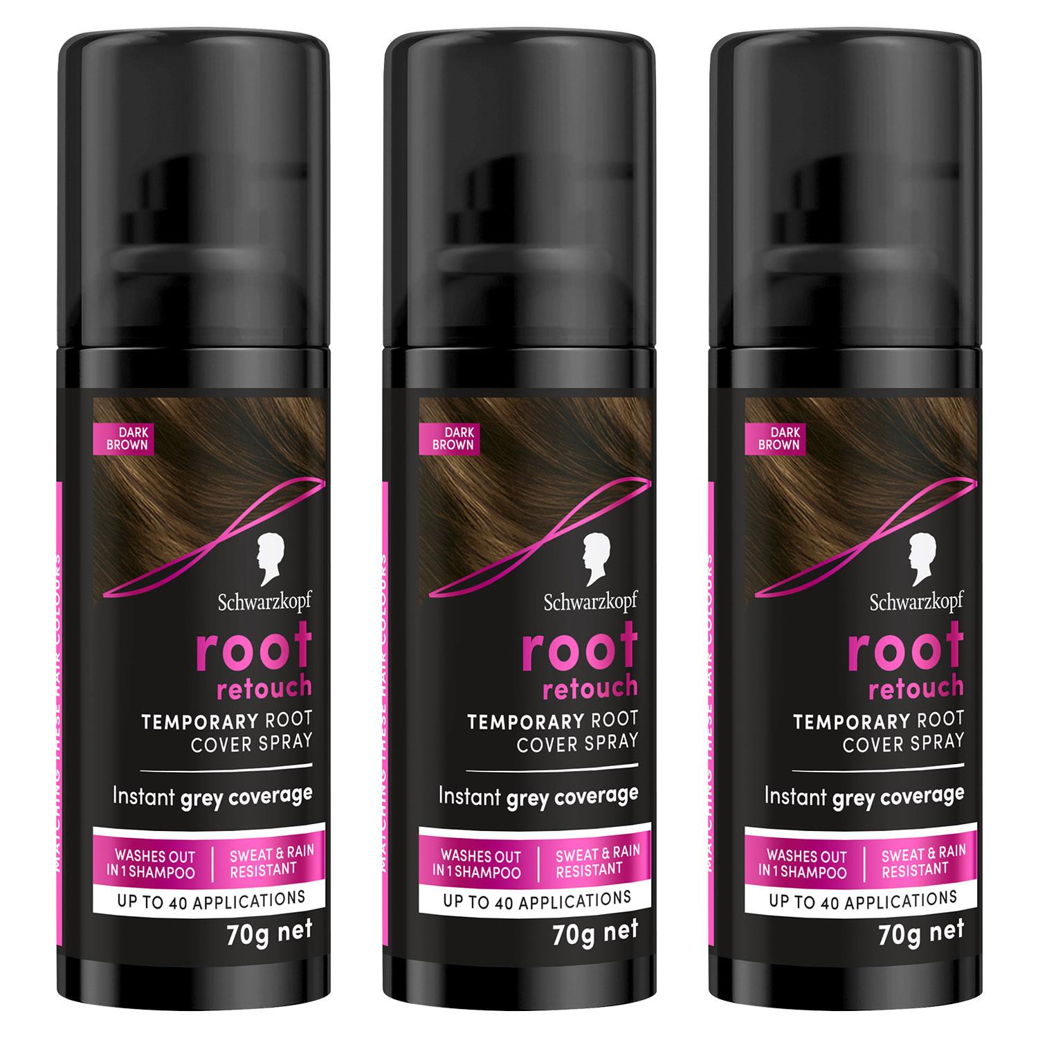 Root Retouch Temporary Root Cover Spray Dark Brown 70g 3 Pack