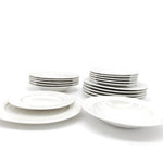 Dinner Set Porcelain White Embossed Floral Dot Rim Plates Bowls | Set of 12 | White