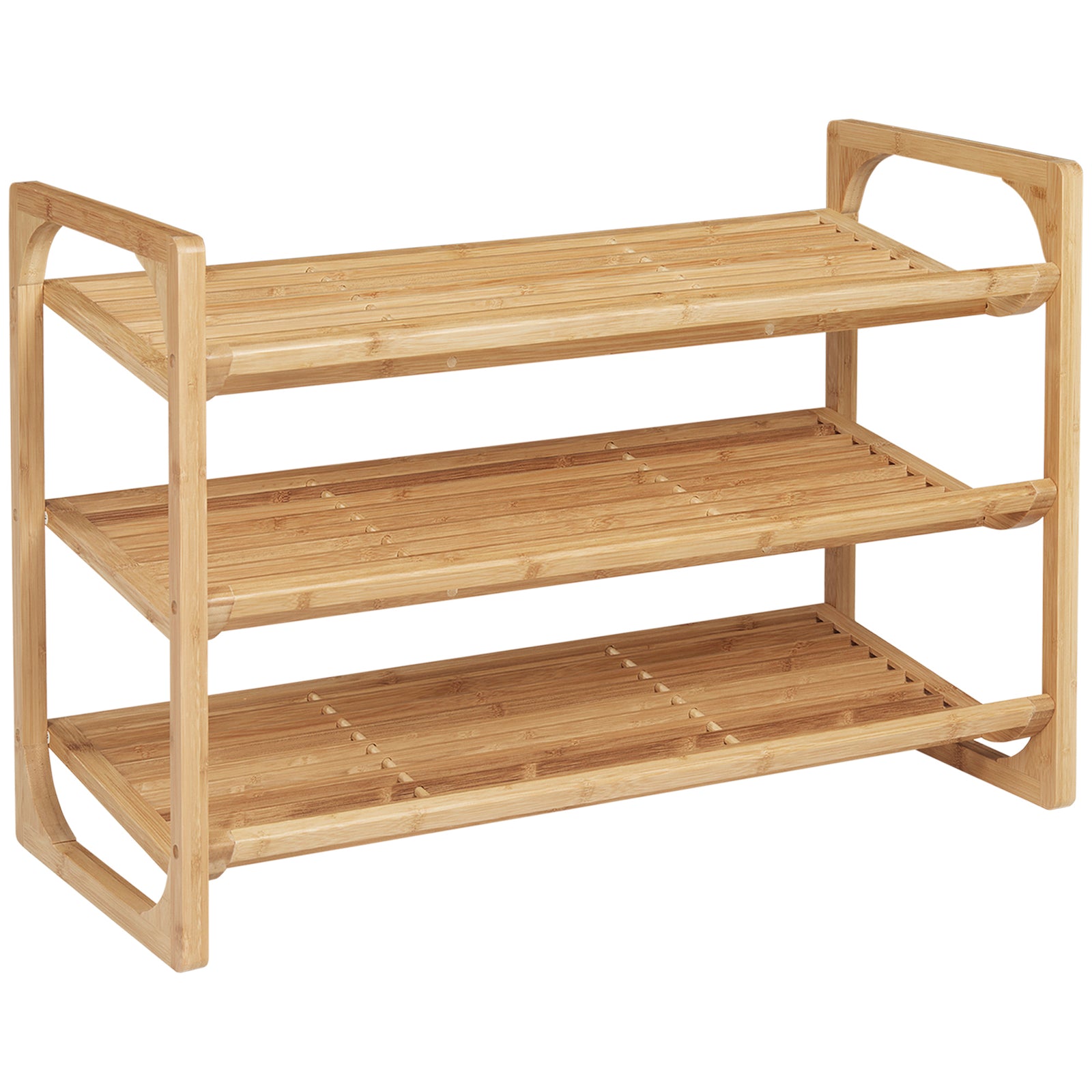 Bamboo Shoe Rack, 3-tier Shoe Storage Shelf For 9 Pair
