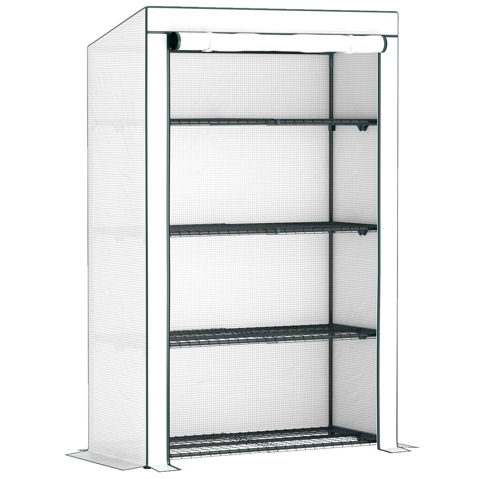4 Tier Lean-to Mini Greenhouse W/ Reinforced Pe Cover | Green
