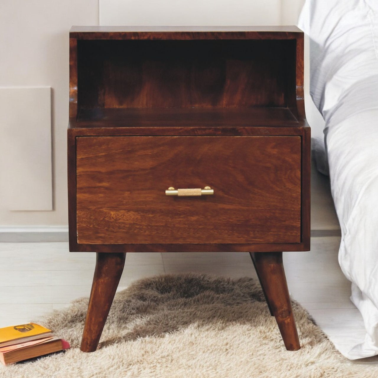 Solid Wood T-bar Raised Back Bedside