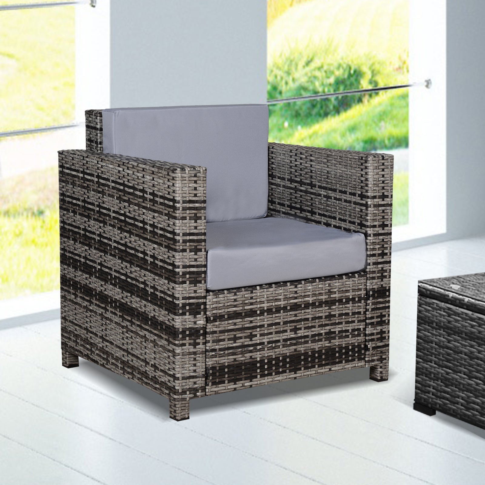 Patio Rattan Wicker Furniture Single Cube Chair Sofa Outdoor | Gray
