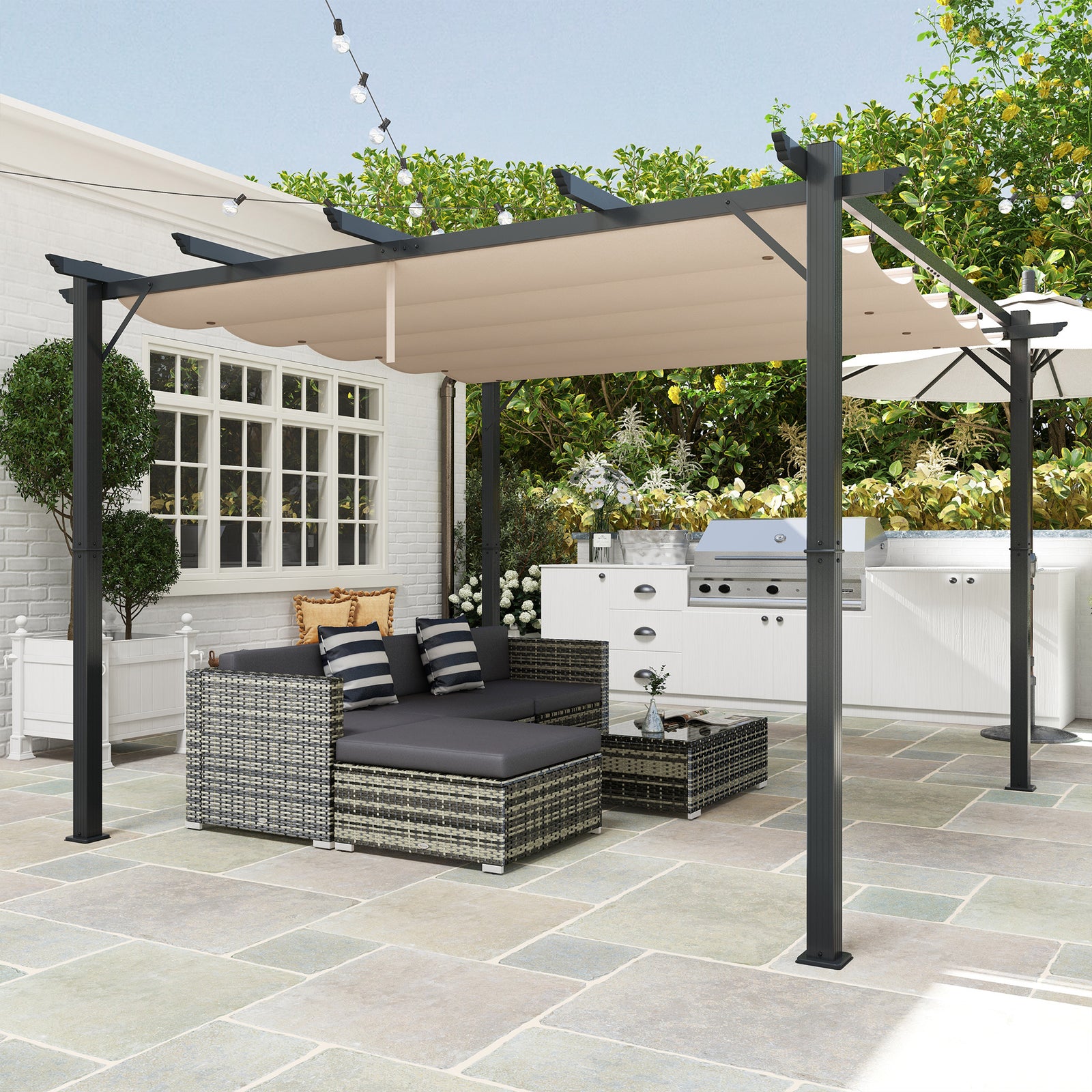 3x3(m) Pergola Gazebo Sun Shade Shelter Aluminium Garden | Brown