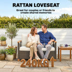 2 Seater Rattan Garden Sofa With Acacia Wood Armrests | Brown